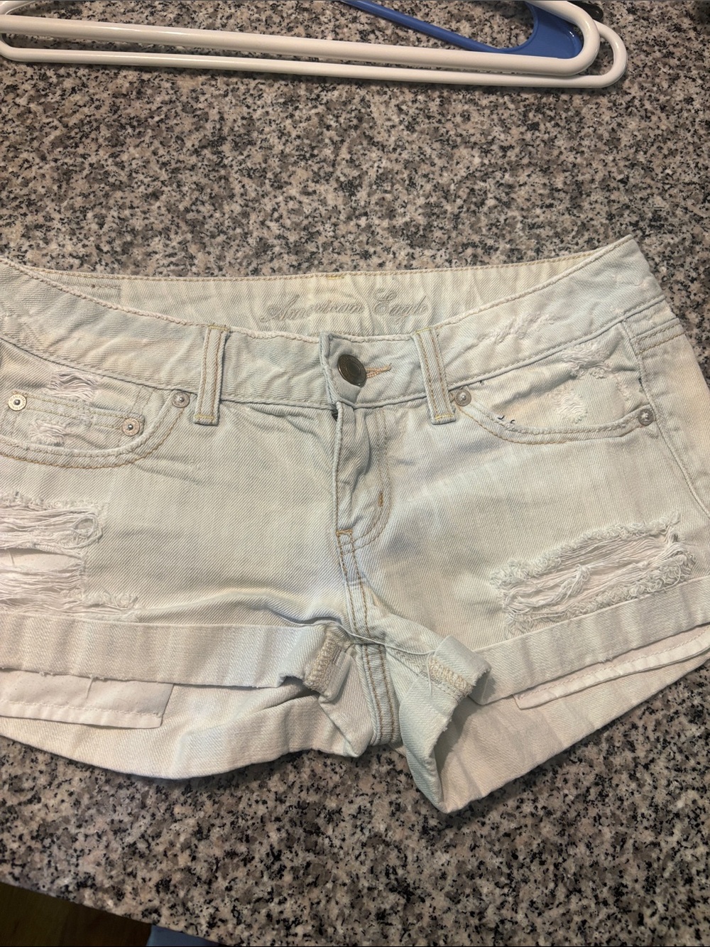 American Eagle Outfitters Pale Blue Distressed Denim Cutoff Shorts